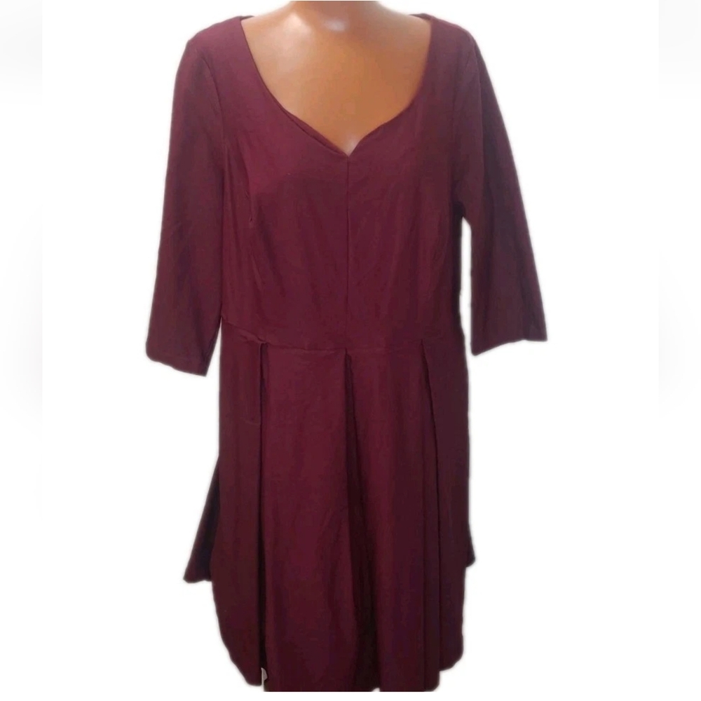 Modcloth Skater Dress Woman Plus 2X Burgundy Red Sweetheart Pleated Back Zipper - Picture 9 of 9